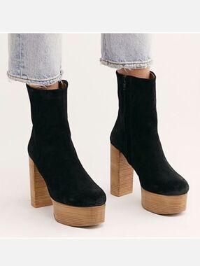 Free People Friday Night Platform Boot Black Suede FP Collection EU 38 /US 8